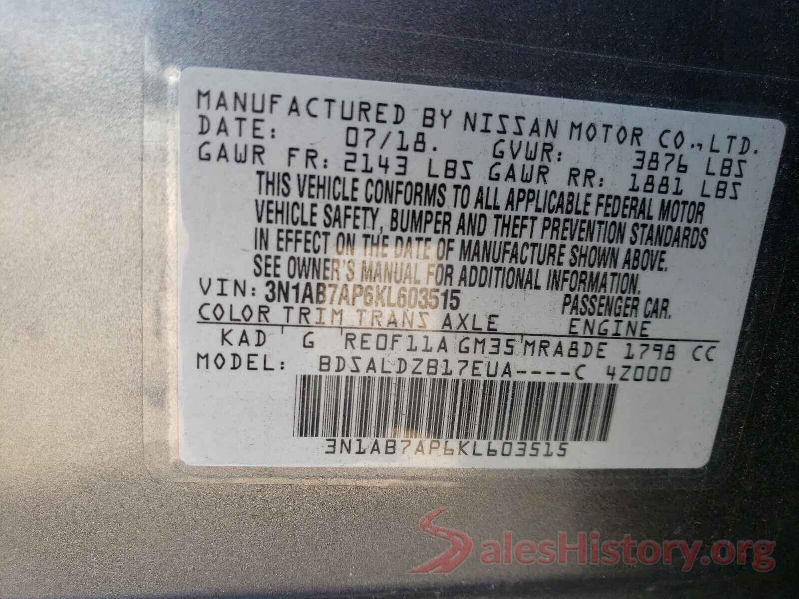 3N1AB7AP6KL603515 2019 NISSAN SENTRA