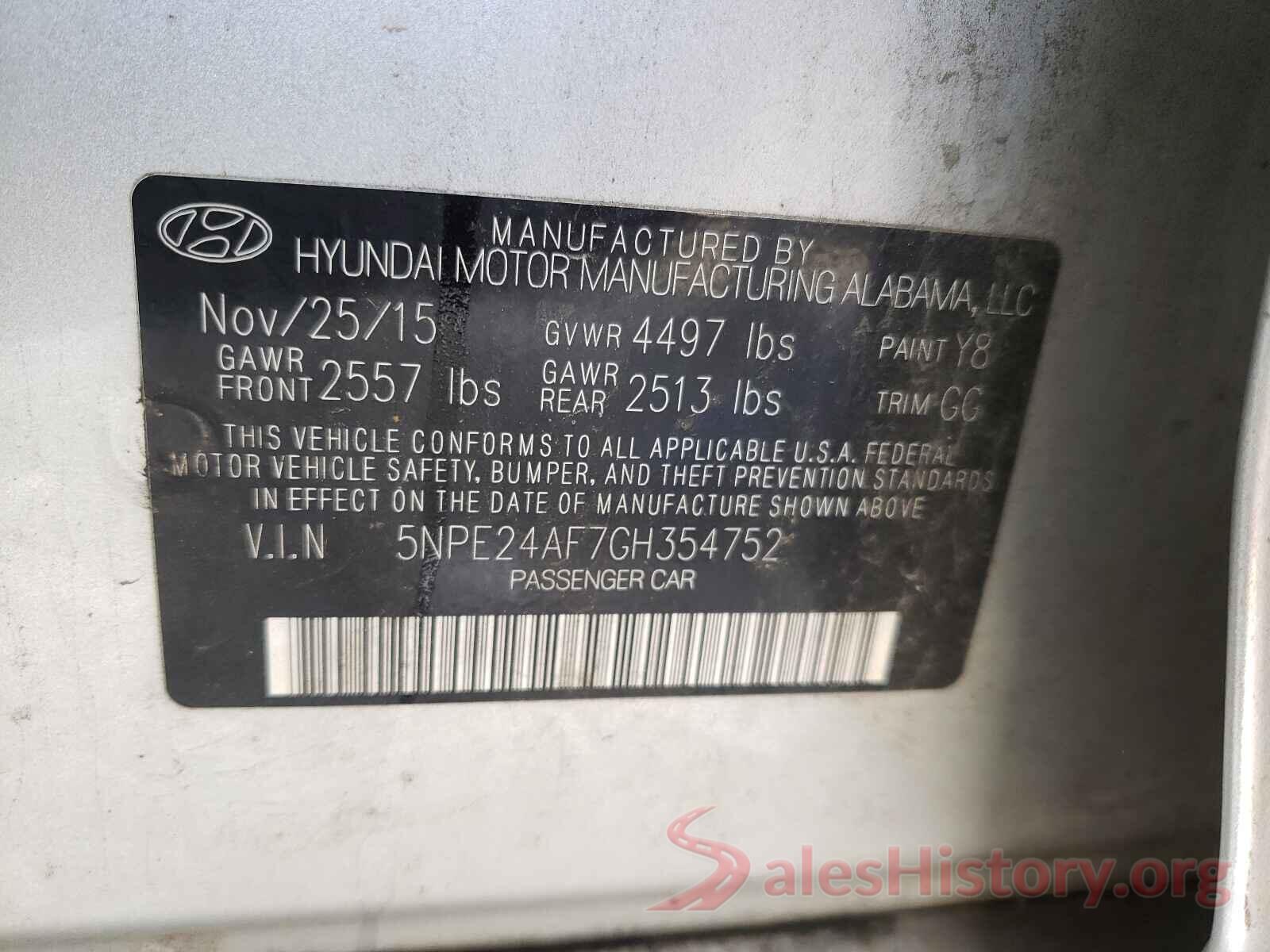 5NPE24AF7GH354752 2016 HYUNDAI SONATA