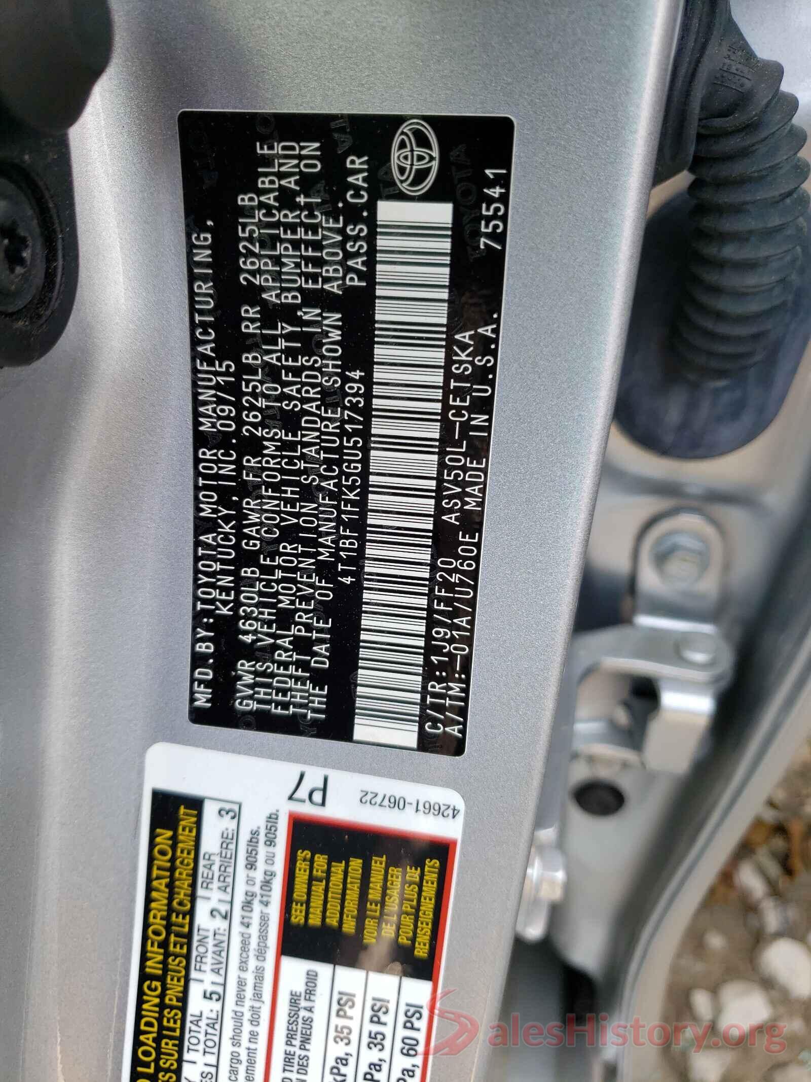 4T1BF1FK5GU517394 2016 TOYOTA CAMRY