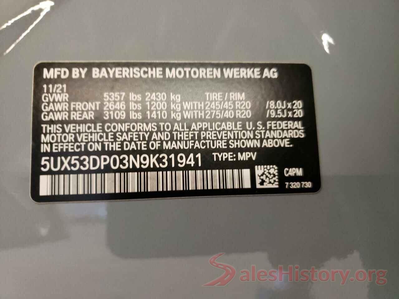 5UX53DP03N9K31941 2022 BMW X3