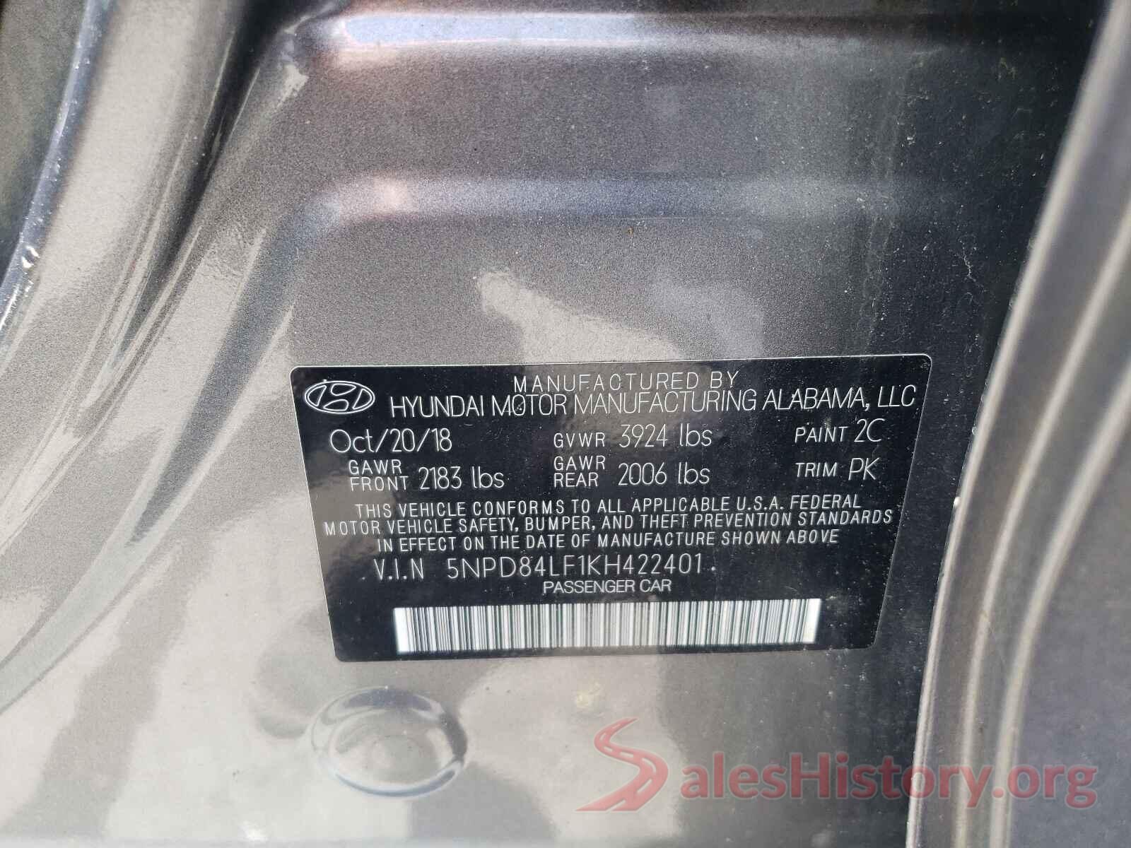 5NPD84LF1KH422401 2019 HYUNDAI ELANTRA