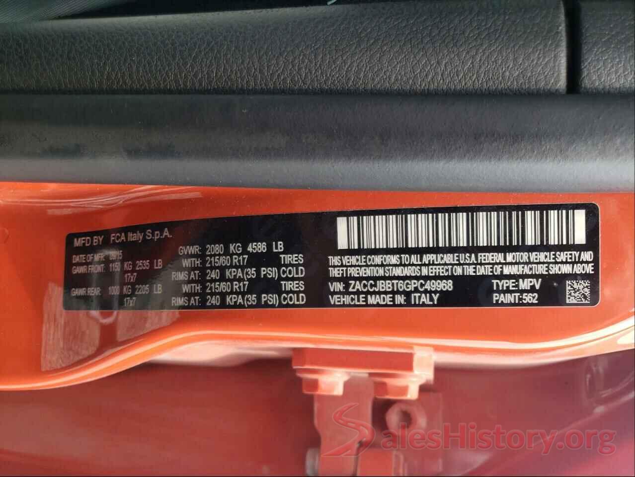 ZACCJBBT6GPC49968 2016 JEEP RENEGADE