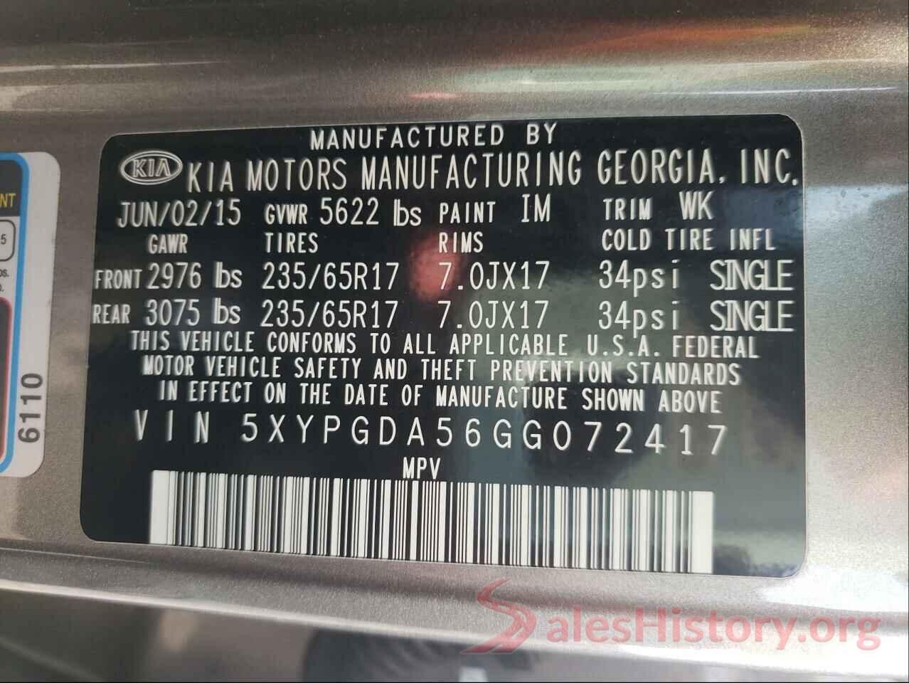 5XYPGDA56GG072417 2016 KIA SORENTO