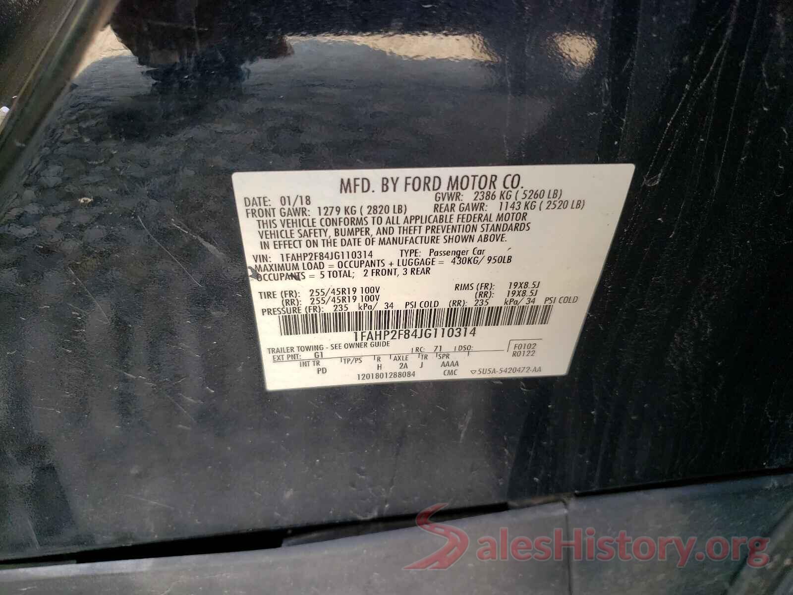 1FAHP2F84JG110314 2018 FORD TAURUS