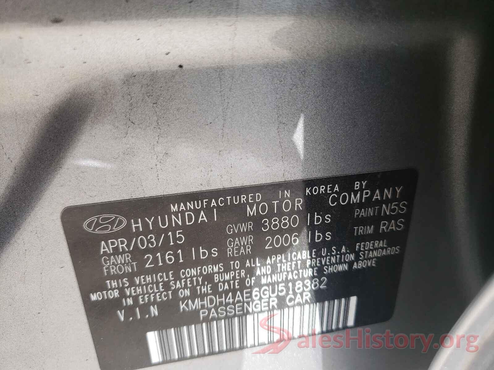 KMHDH4AE6GU518382 2016 HYUNDAI ELANTRA