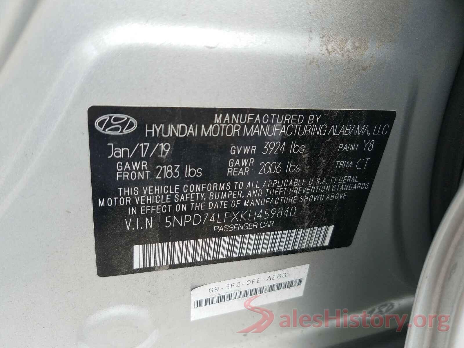 5NPD74LFXKH459840 2019 HYUNDAI ELANTRA