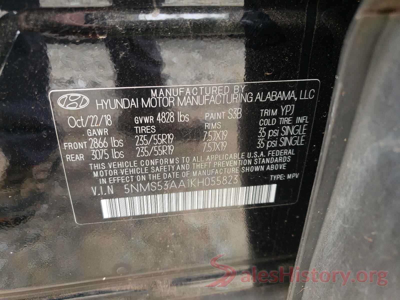 5NMS53AA1KH055823 2019 HYUNDAI SANTA FE