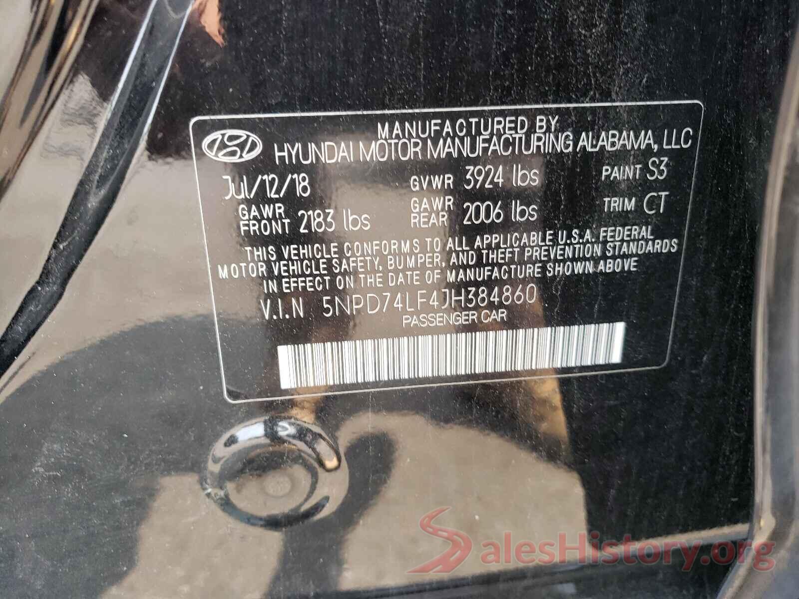 5NPD74LF4JH384860 2018 HYUNDAI ELANTRA