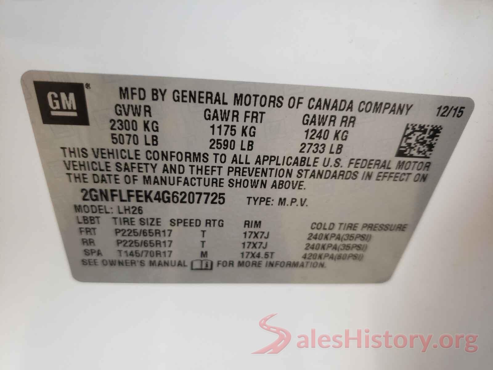 2GNFLFEK4G6207725 2016 CHEVROLET EQUINOX