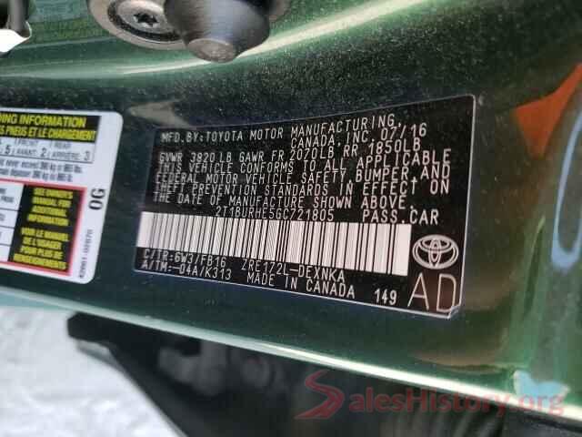 2T1BURHE5GC721805 2016 TOYOTA COROLLA