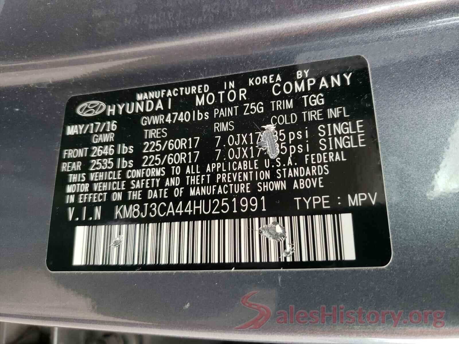 KM8J3CA44HU251991 2017 HYUNDAI TUCSON