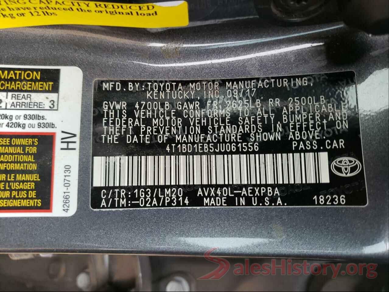 4T1BD1EB5JU061556 2018 TOYOTA AVALON