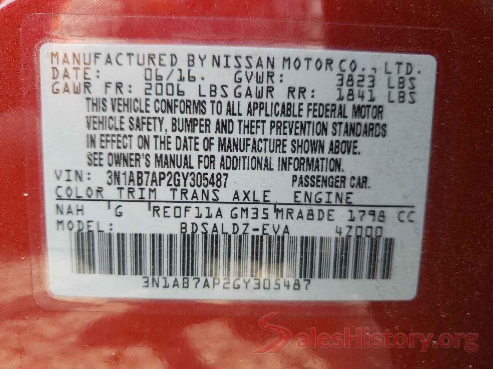 3N1AB7AP2GY305487 2016 NISSAN SENTRA