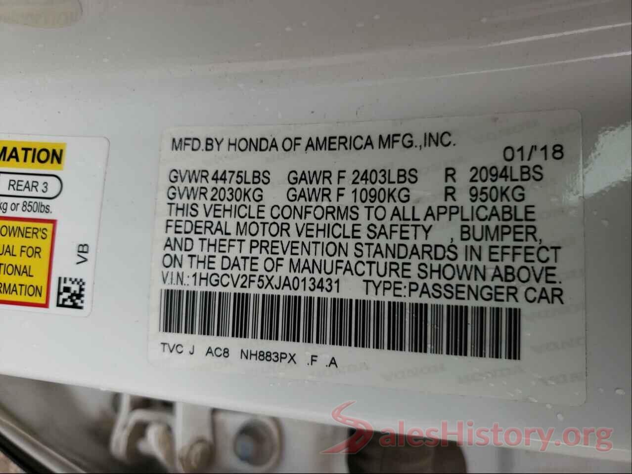 1HGCV2F5XJA013431 2018 HONDA ACCORD