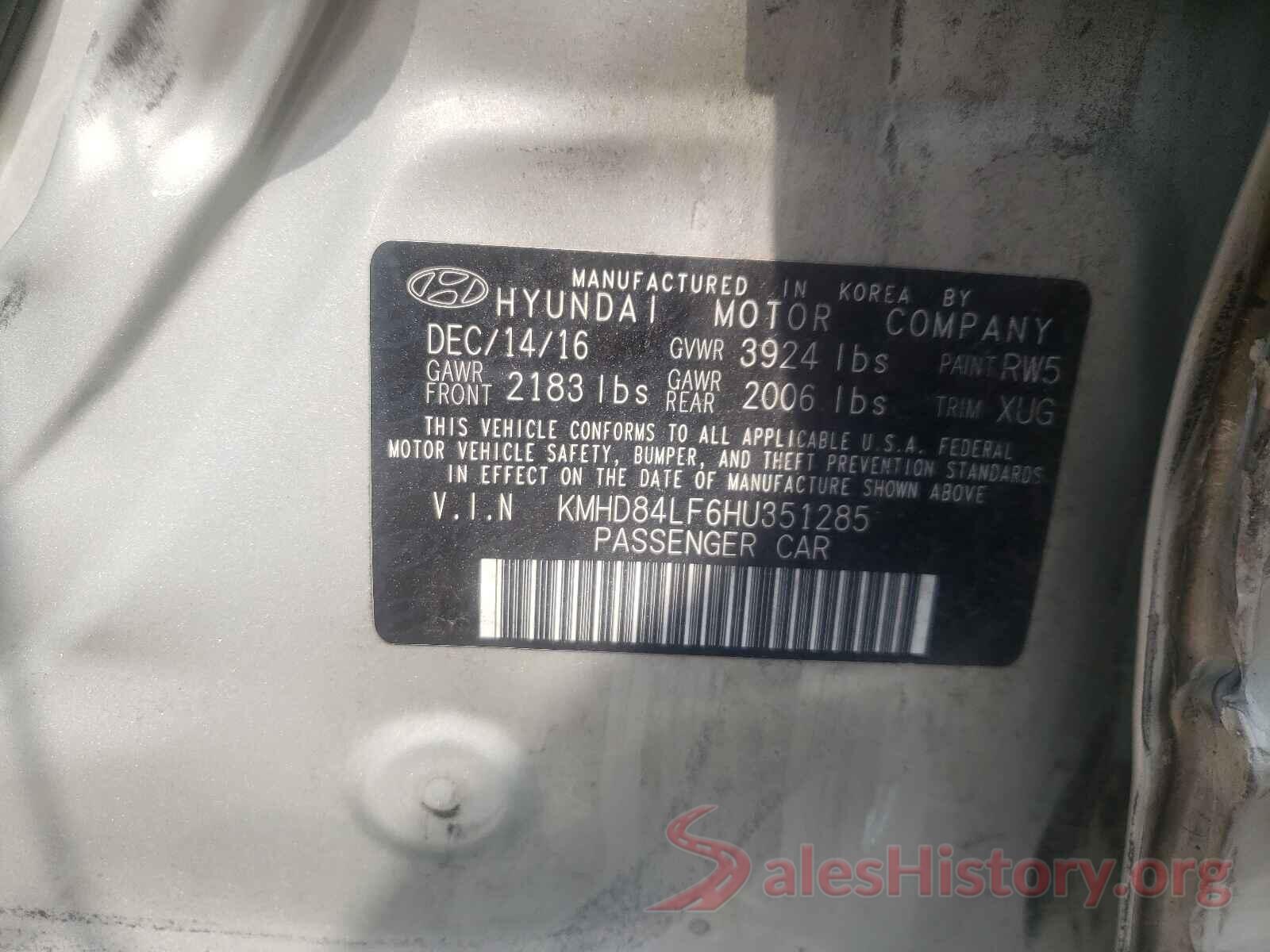 KMHD84LF6HU351285 2017 HYUNDAI ELANTRA