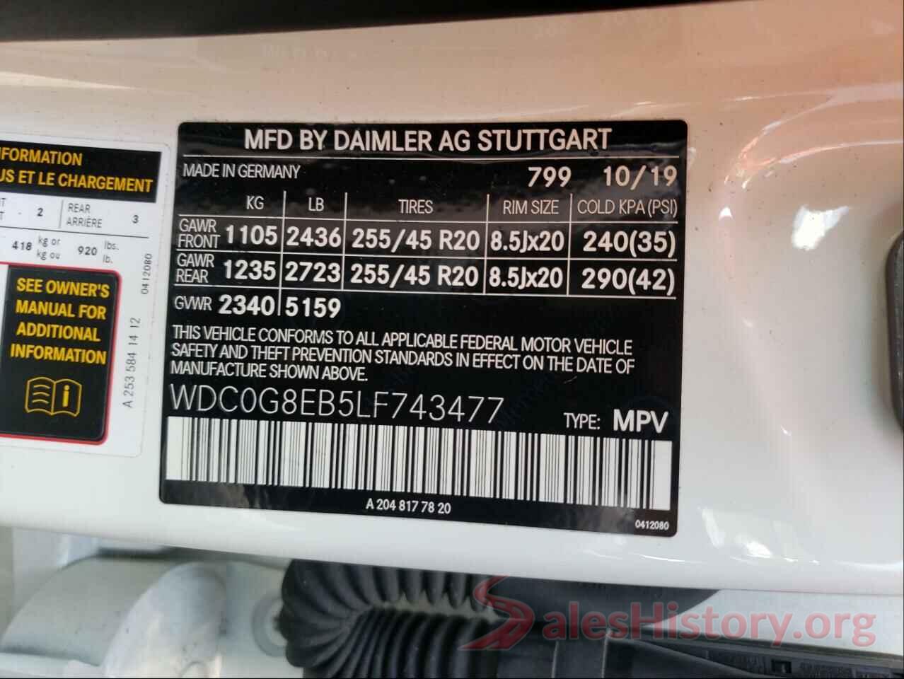 WDC0G8EB5LF743477 2020 MERCEDES-BENZ GLC-CLASS