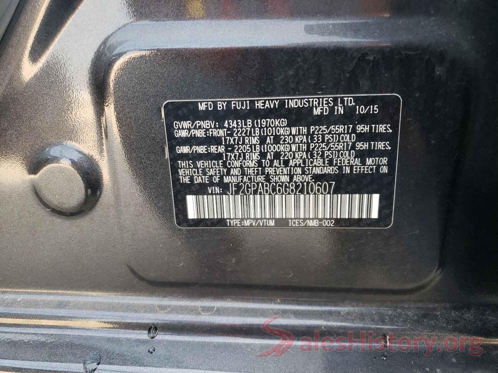 JF2GPABC6G8210607 2016 SUBARU CROSSTREK