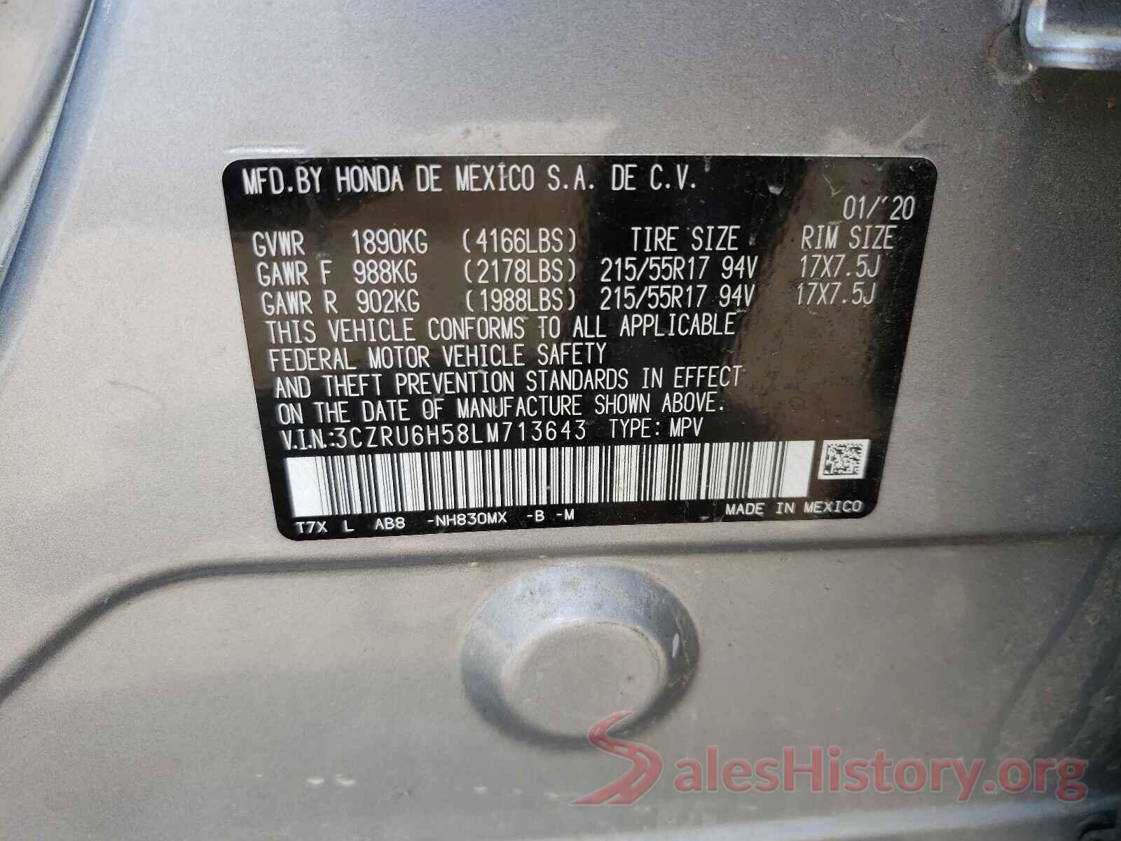 3CZRU6H58LM713643 2020 HONDA HR-V