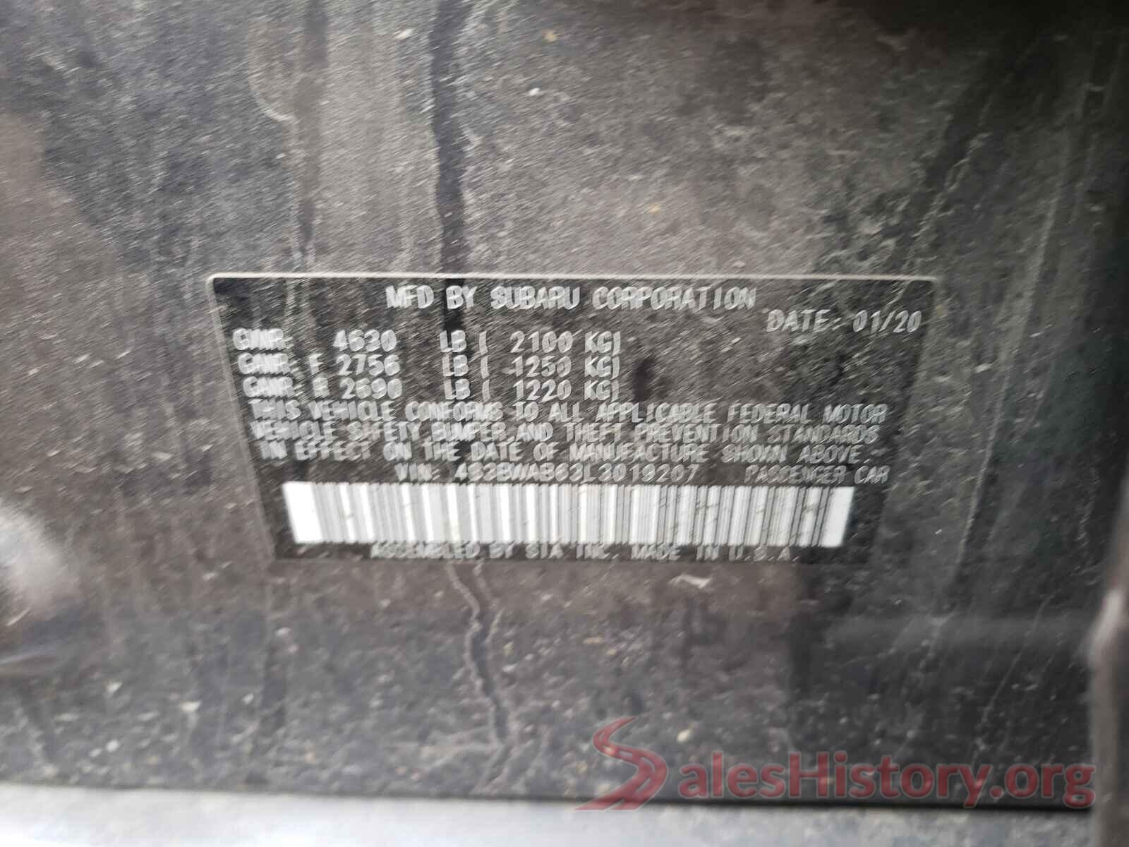 4S3BWAB63L3019207 2020 SUBARU LEGACY