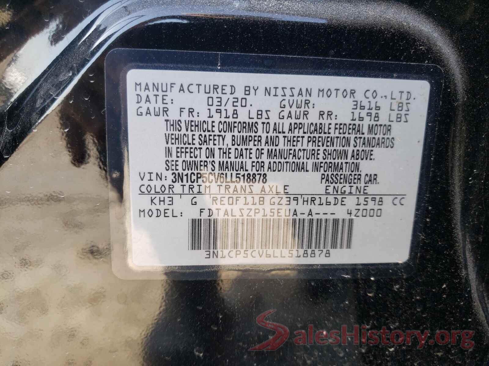 3N1CP5CV6LL518878 2020 NISSAN KICKS