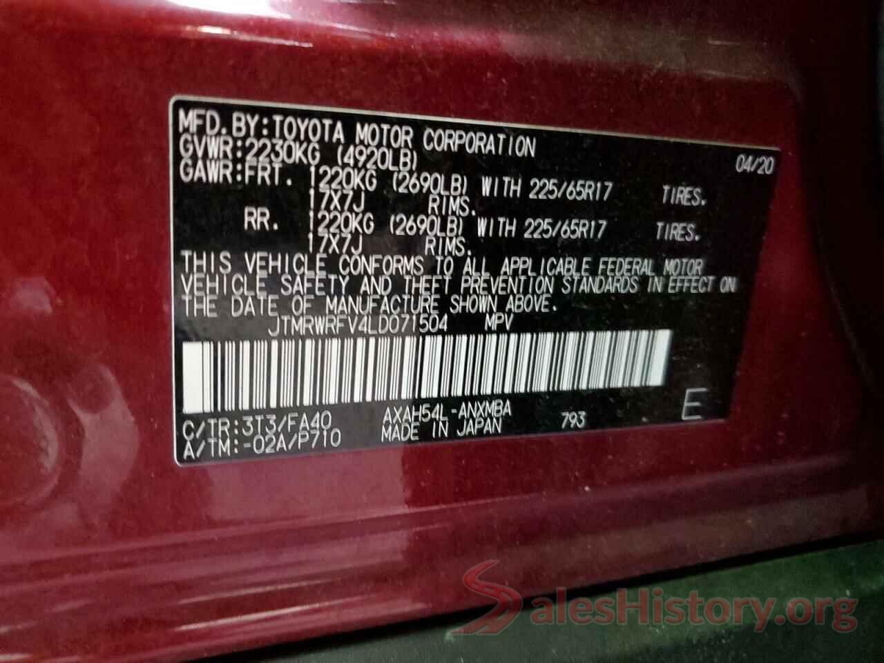 JTMRWRFV4LD071504 2020 TOYOTA RAV4