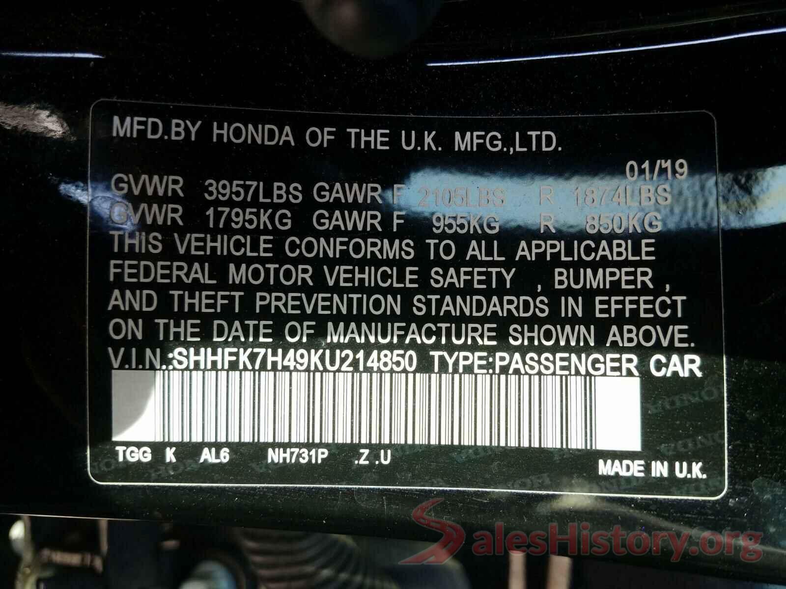 SHHFK7H49KU214850 2019 HONDA CIVIC