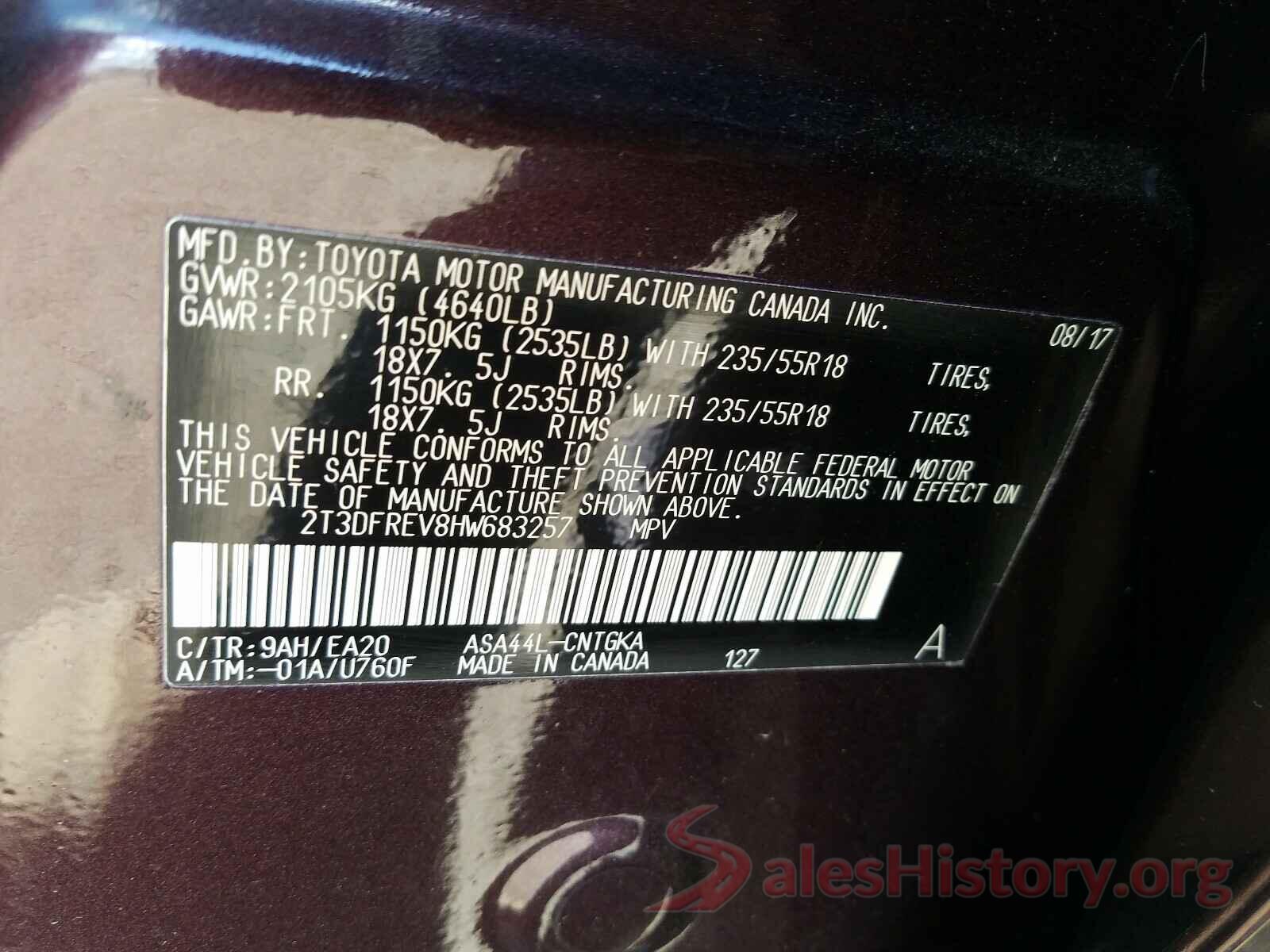 2T3DFREV8HW683257 2017 TOYOTA RAV4