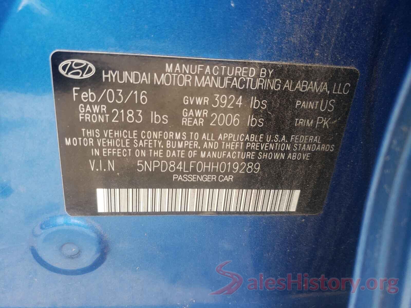 5NPD84LF0HH019289 2017 HYUNDAI ELANTRA