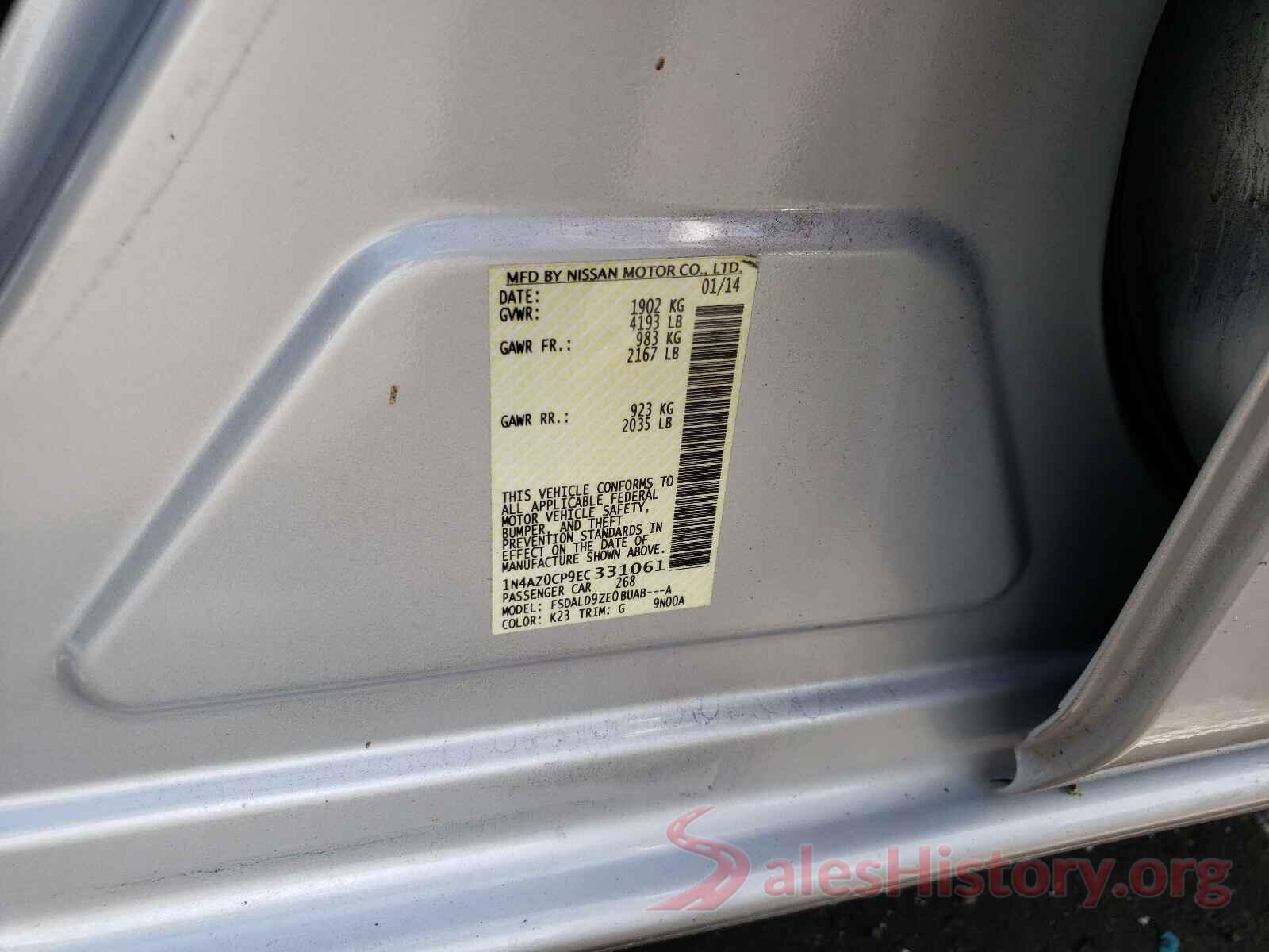 1N4AZ0CP9EC331061 2014 NISSAN LEAF