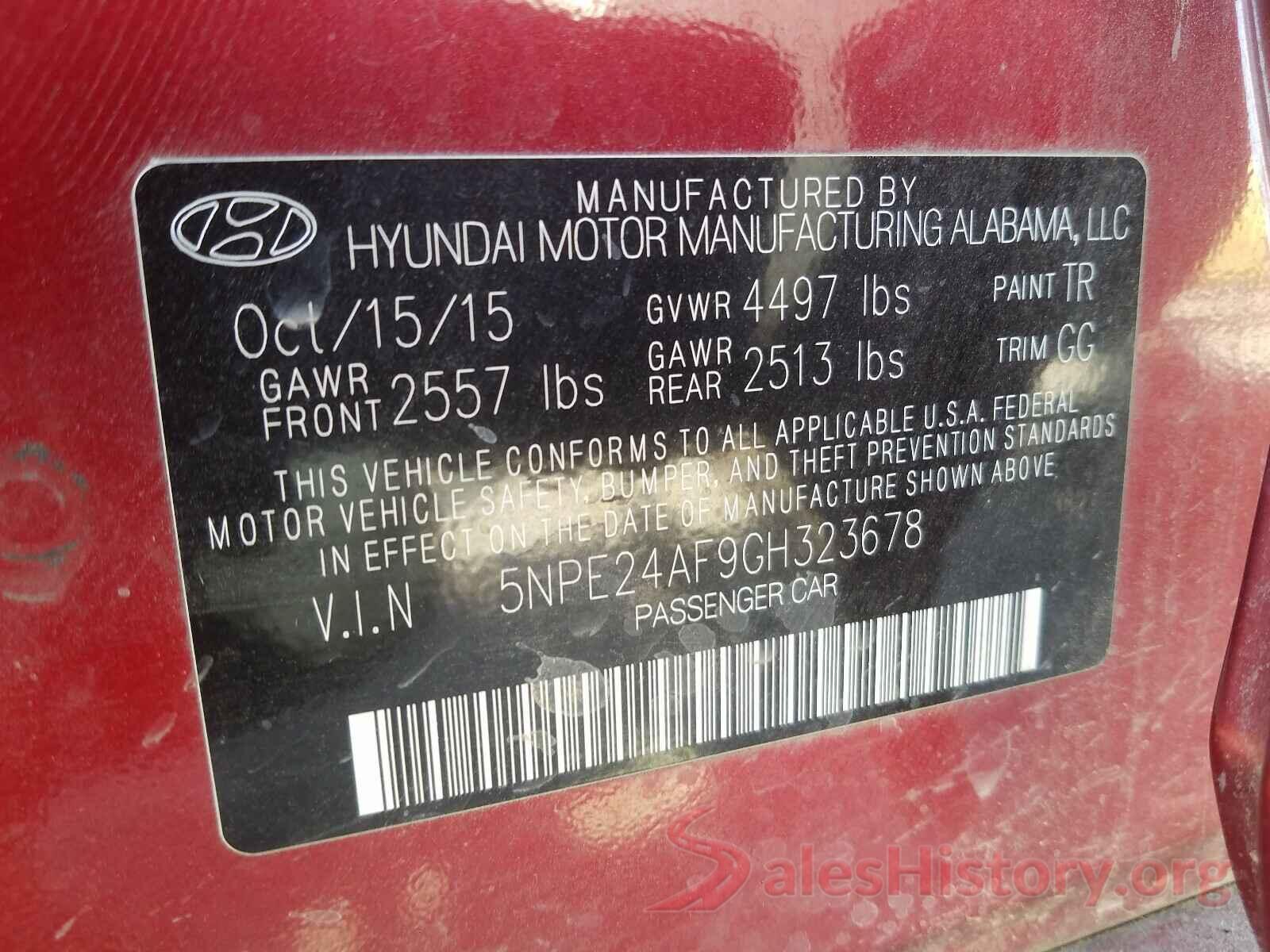 5NPE24AF9GH323678 2016 HYUNDAI SONATA