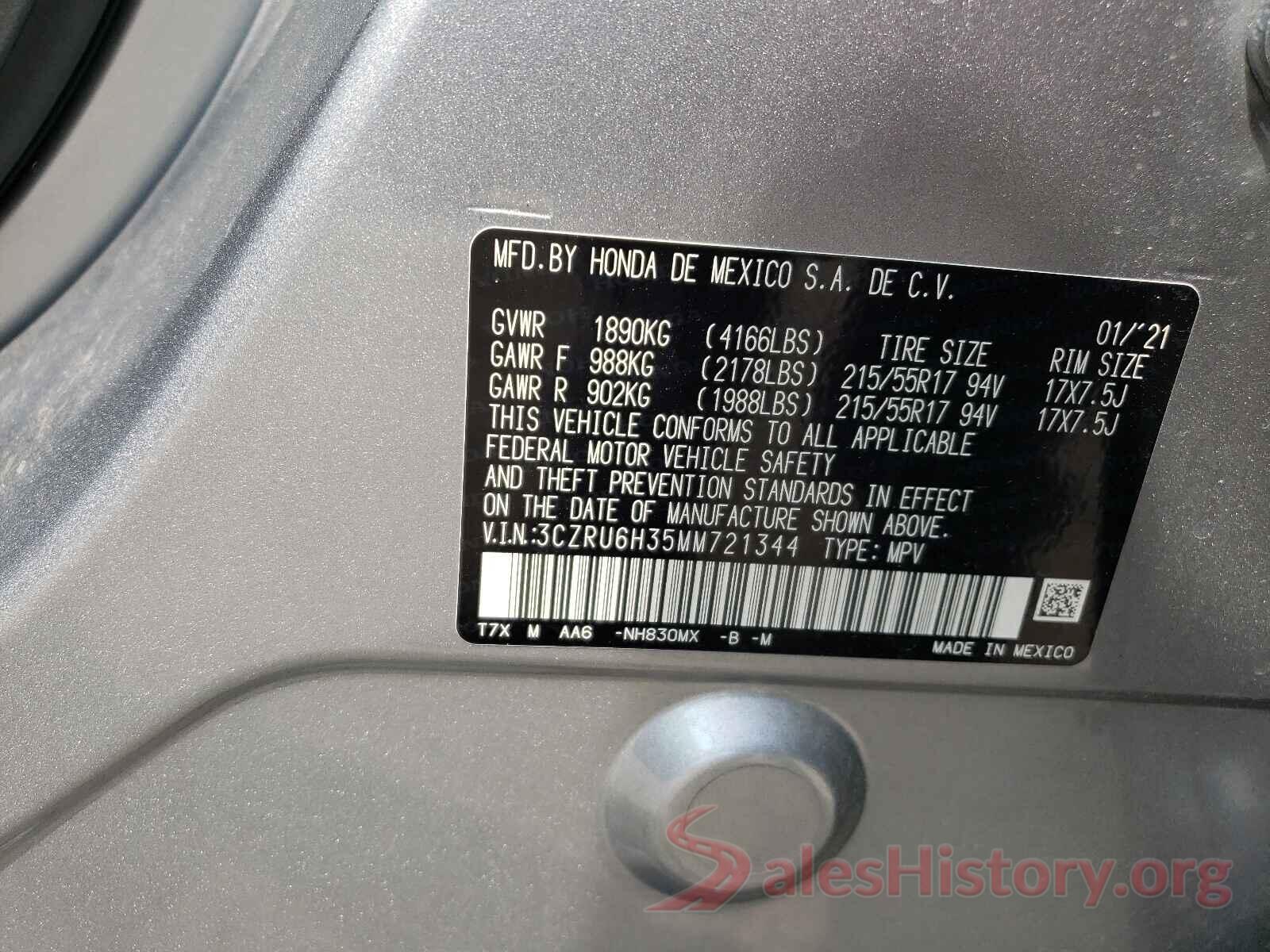 3CZRU6H35MM721344 2021 HONDA HR-V