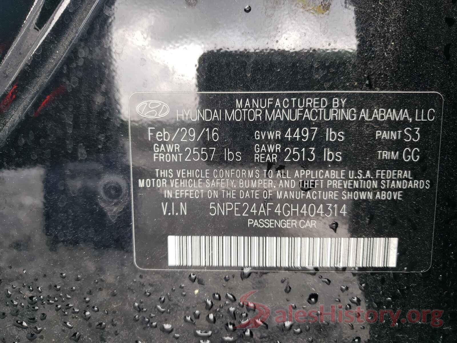 5NPE24AF4GH404314 2016 HYUNDAI SONATA