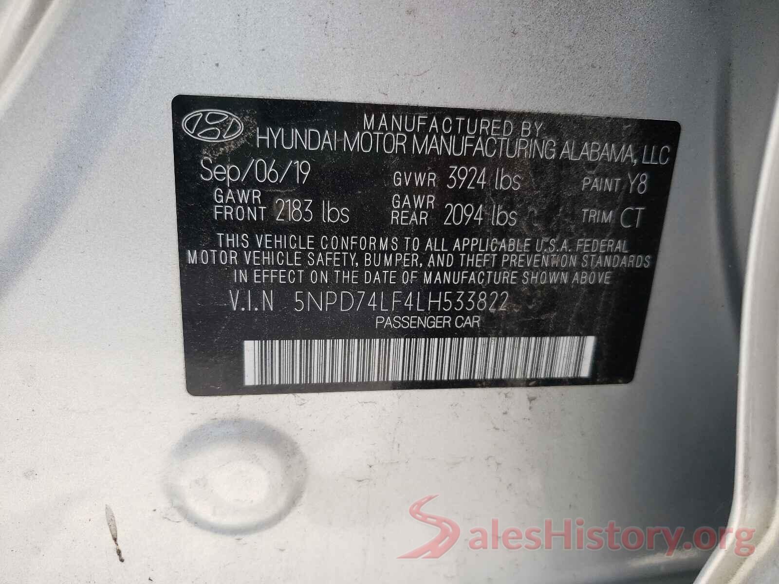 5NPD74LF4LH533822 2020 HYUNDAI ELANTRA