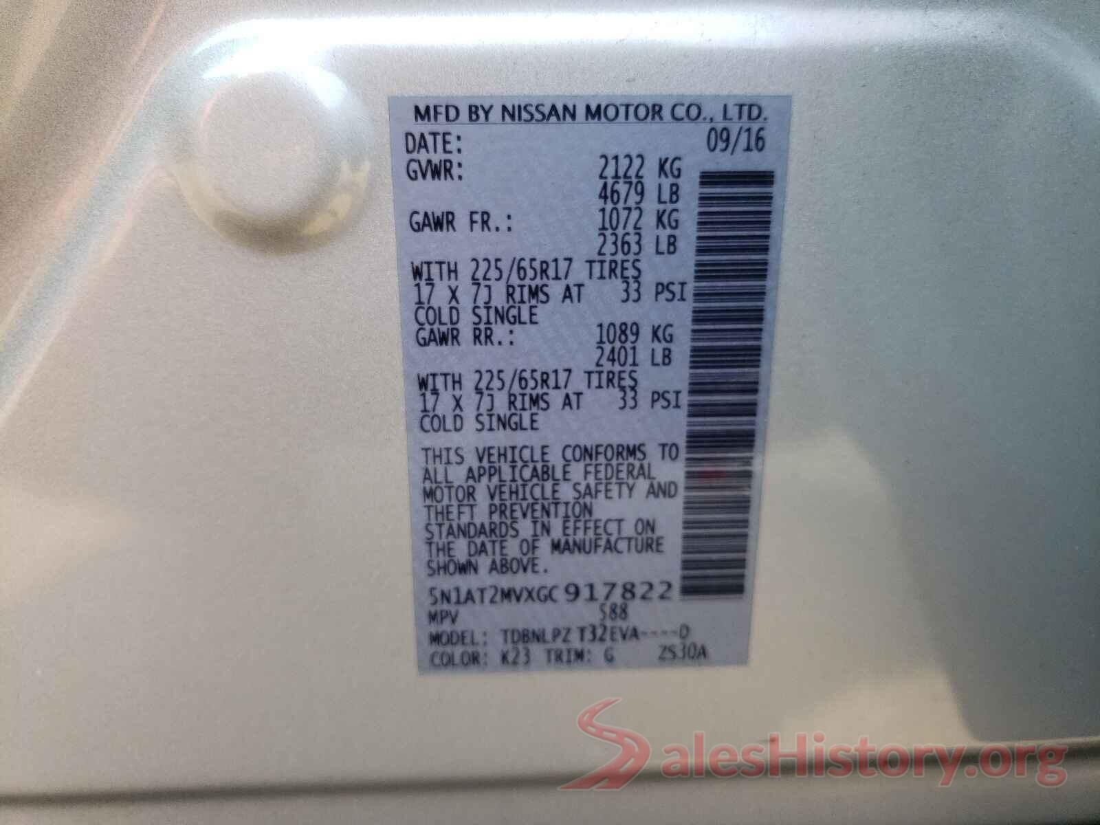 5N1AT2MVXGC917822 2016 NISSAN ROGUE