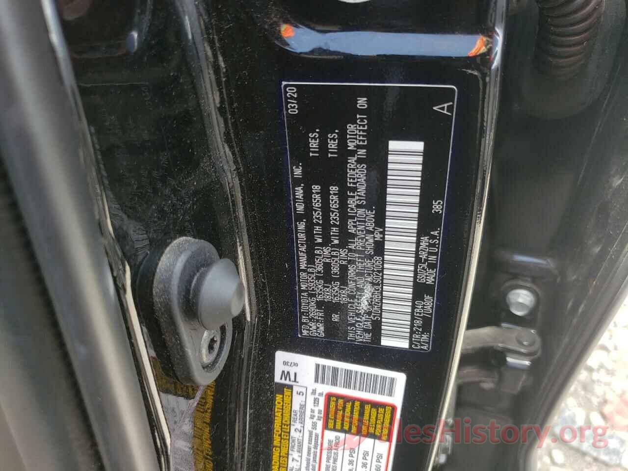 5TDHZRBH3LS021068 2020 TOYOTA HIGHLANDER