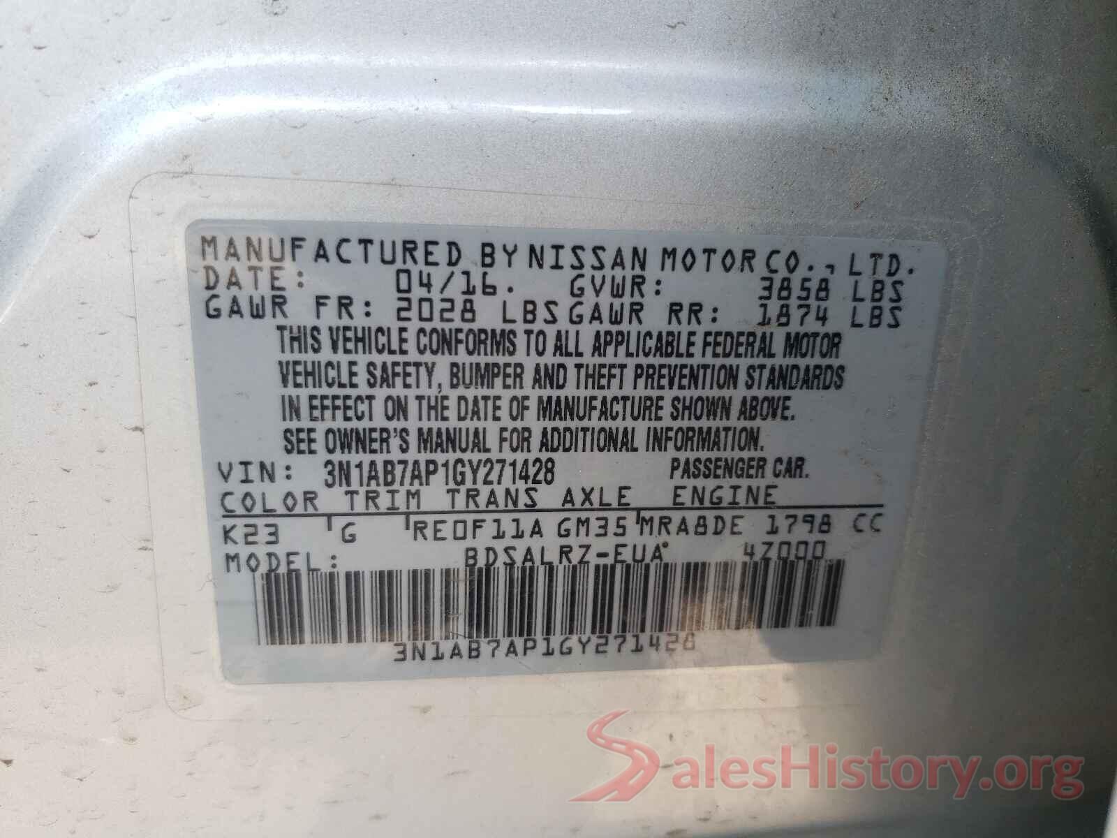 3N1AB7AP1GY271428 2016 NISSAN SENTRA