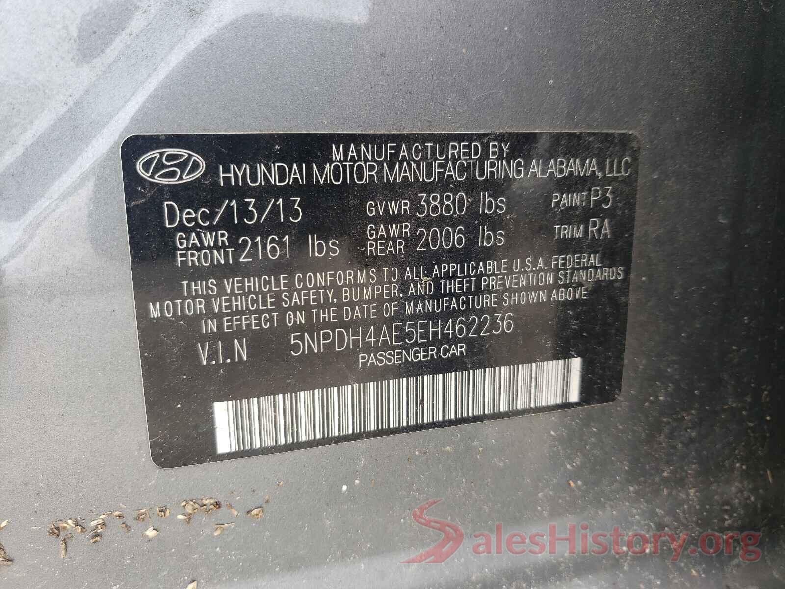 5NPDH4AE5EH462236 2014 HYUNDAI ELANTRA