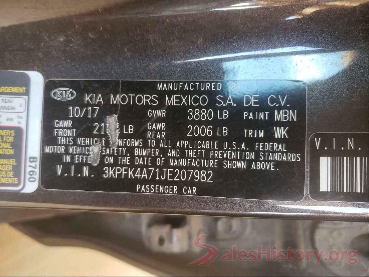 3KPFK4A71JE207982 2018 KIA FORTE