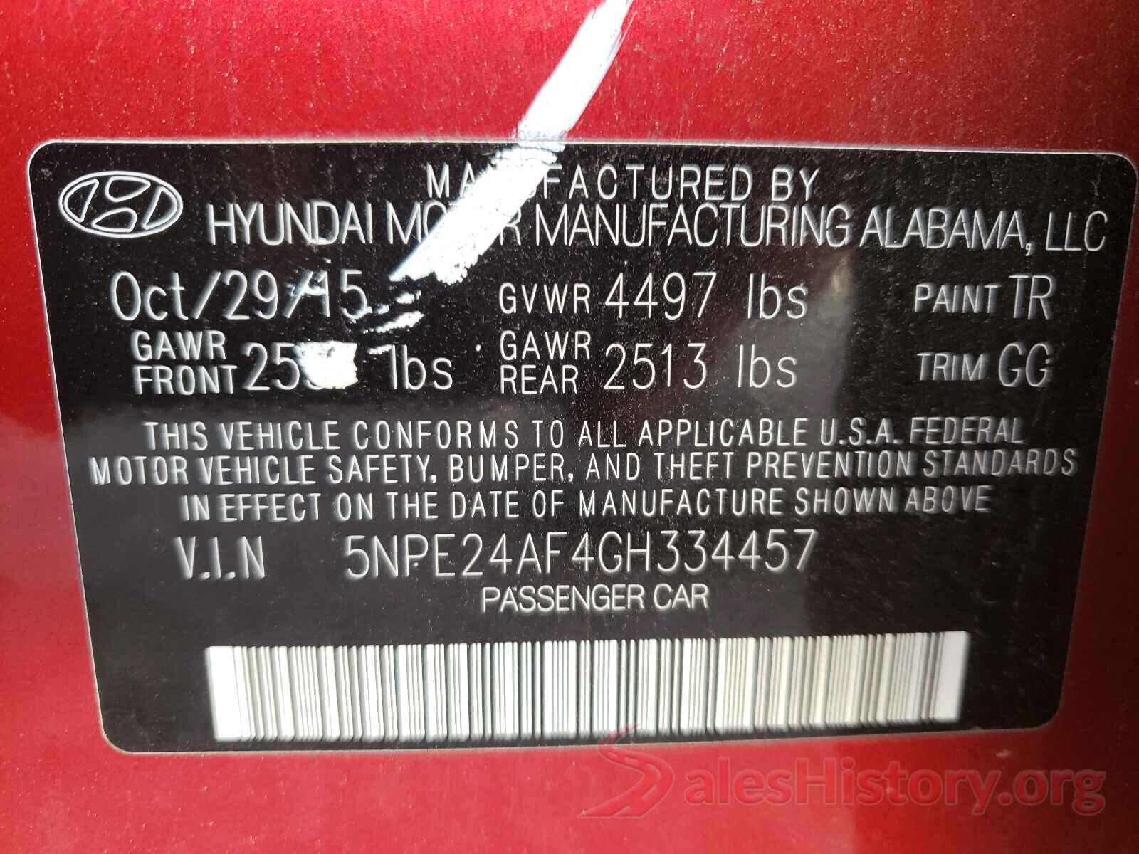 5NPE24AF4GH334457 2016 HYUNDAI SONATA