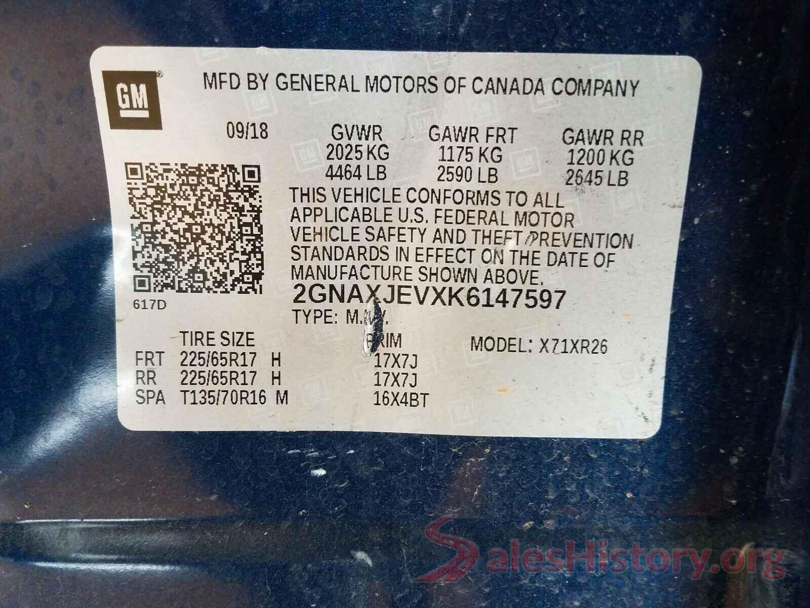 2GNAXJEVXK6147597 2019 CHEVROLET EQUINOX