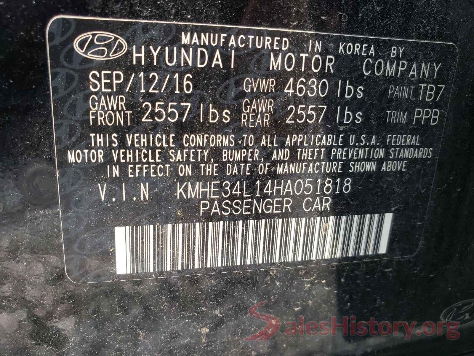 KMHE34L14HA051818 2017 HYUNDAI SONATA