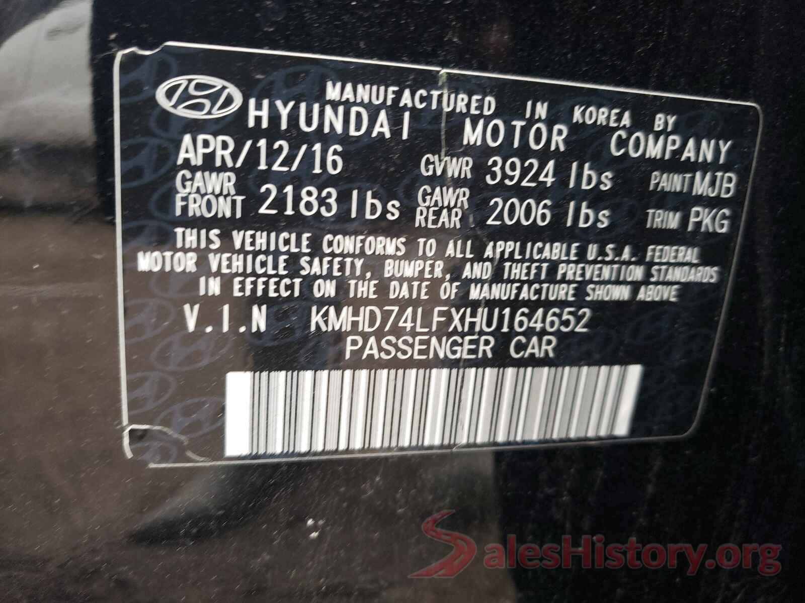 KMHD74LFXHU164652 2017 HYUNDAI ELANTRA