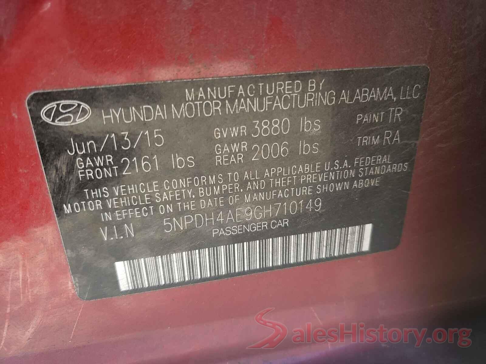 5NPDH4AE9GH710149 2016 HYUNDAI ELANTRA