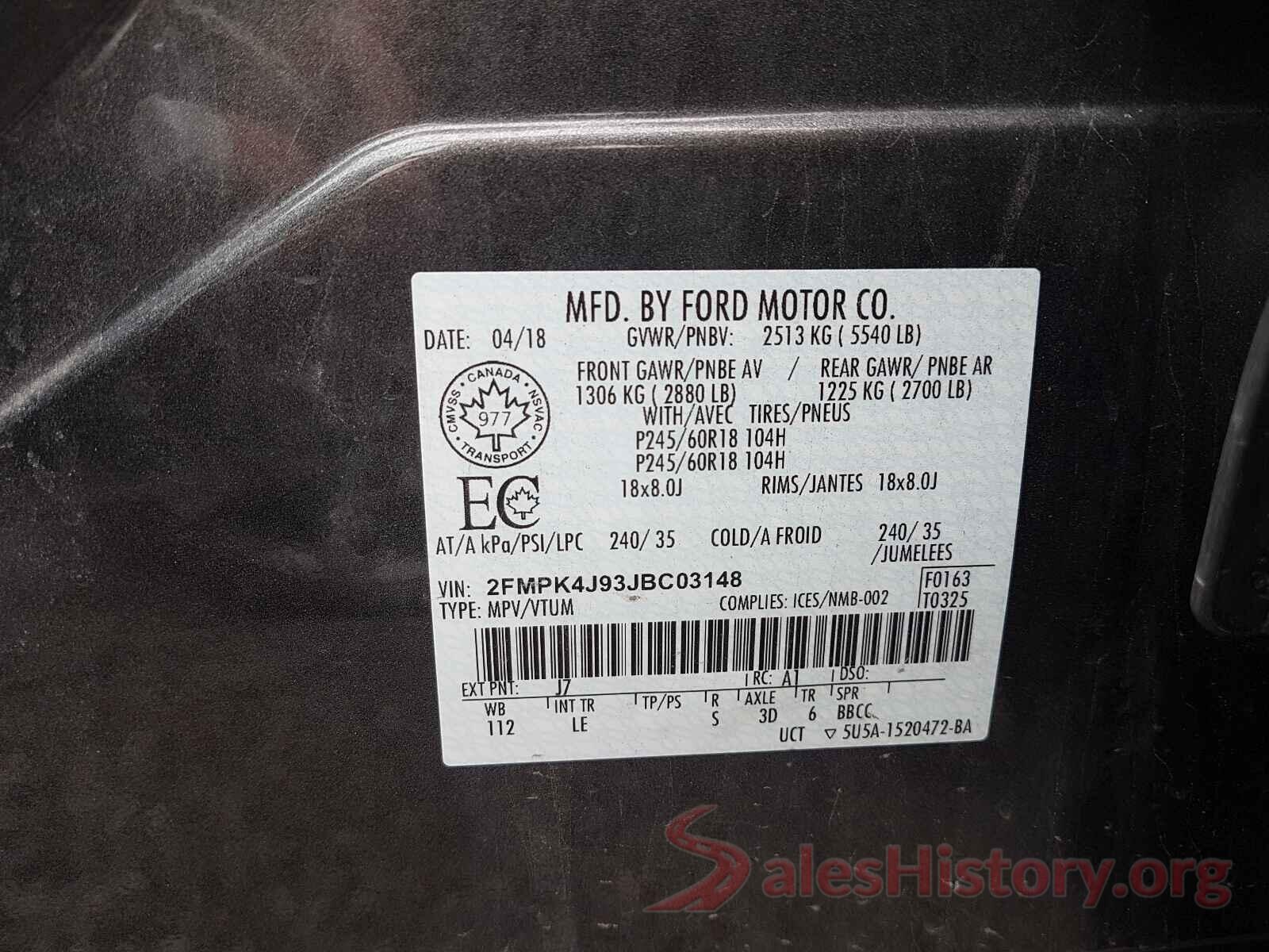 2FMPK4J93JBC03148 2018 FORD EDGE