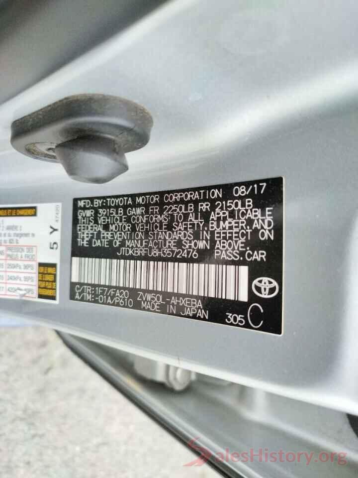 JTDKBRFU8H3572476 2017 TOYOTA PRIUS