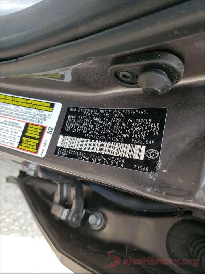 4T1G11AK7MU516903 2021 TOYOTA CAMRY