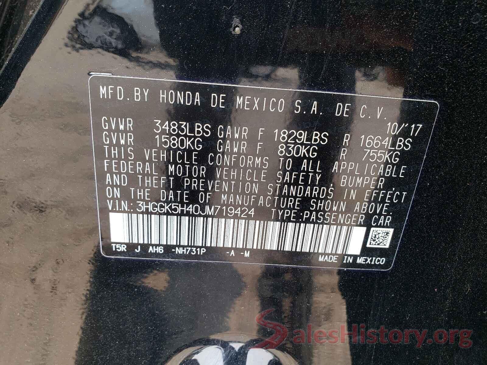 3HGGK5H40JM719424 2018 HONDA FIT