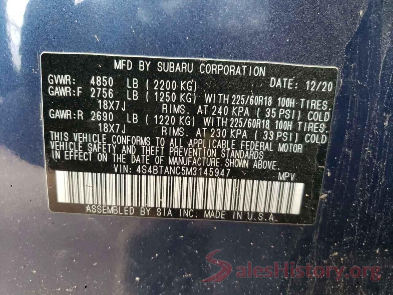 4S4BTANC5M3145947 2021 SUBARU OUTBACK