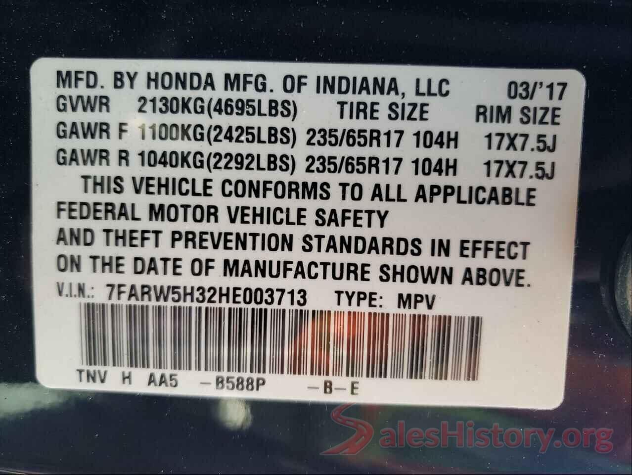 7FARW5H32HE003713 2017 HONDA CRV