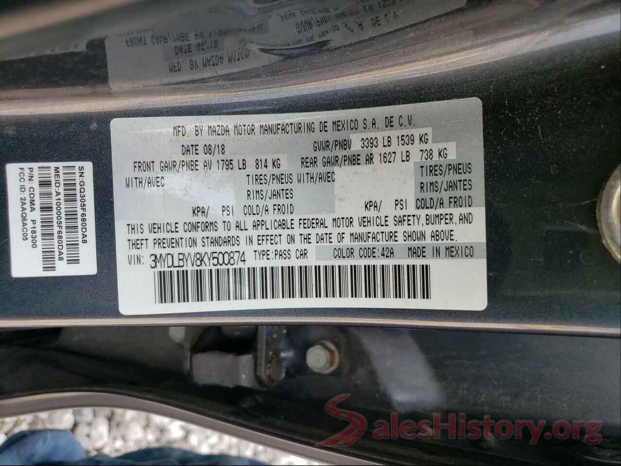 3MYDLBYV8KY500874 2019 TOYOTA YARIS